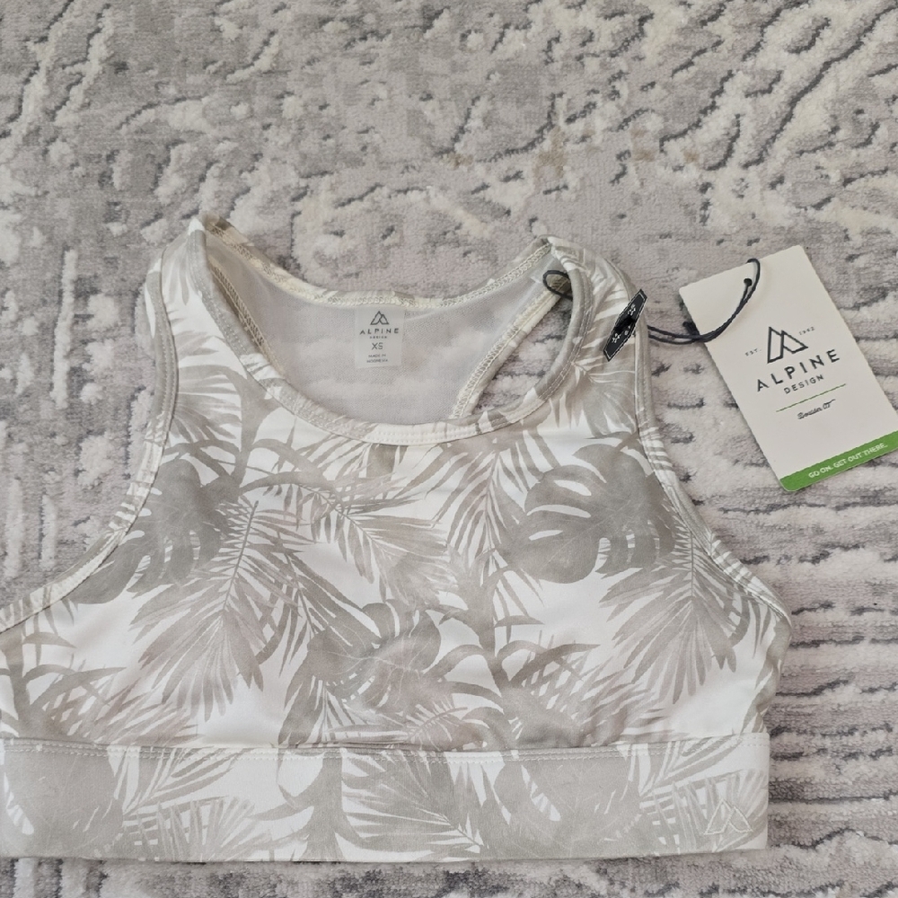 Alpine Cream and Gray Palm Print Sports Bra